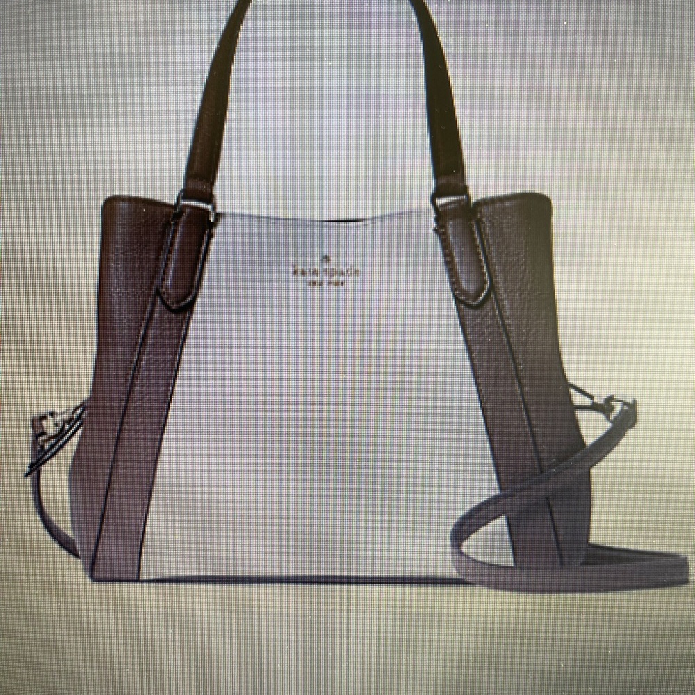 Kate Spade NWOT Colorblock Pebbled Cream/Brown Pebbled Bag & Matching Wristlet